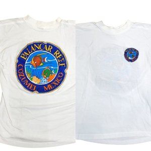Vintage 90s Palancar Reef Cozumel Mexico White Thin‎ Single Stitch Medium